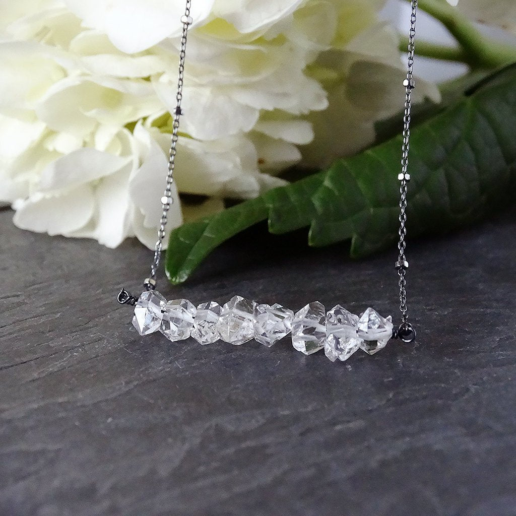 Herkimer Diamond Oxidized Silver Necklace 