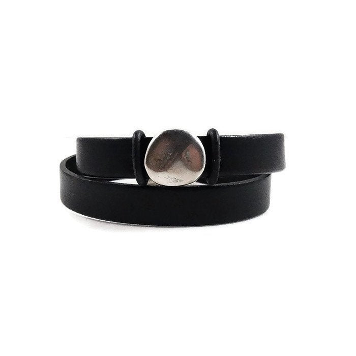 Chunky Black Leather Cuff