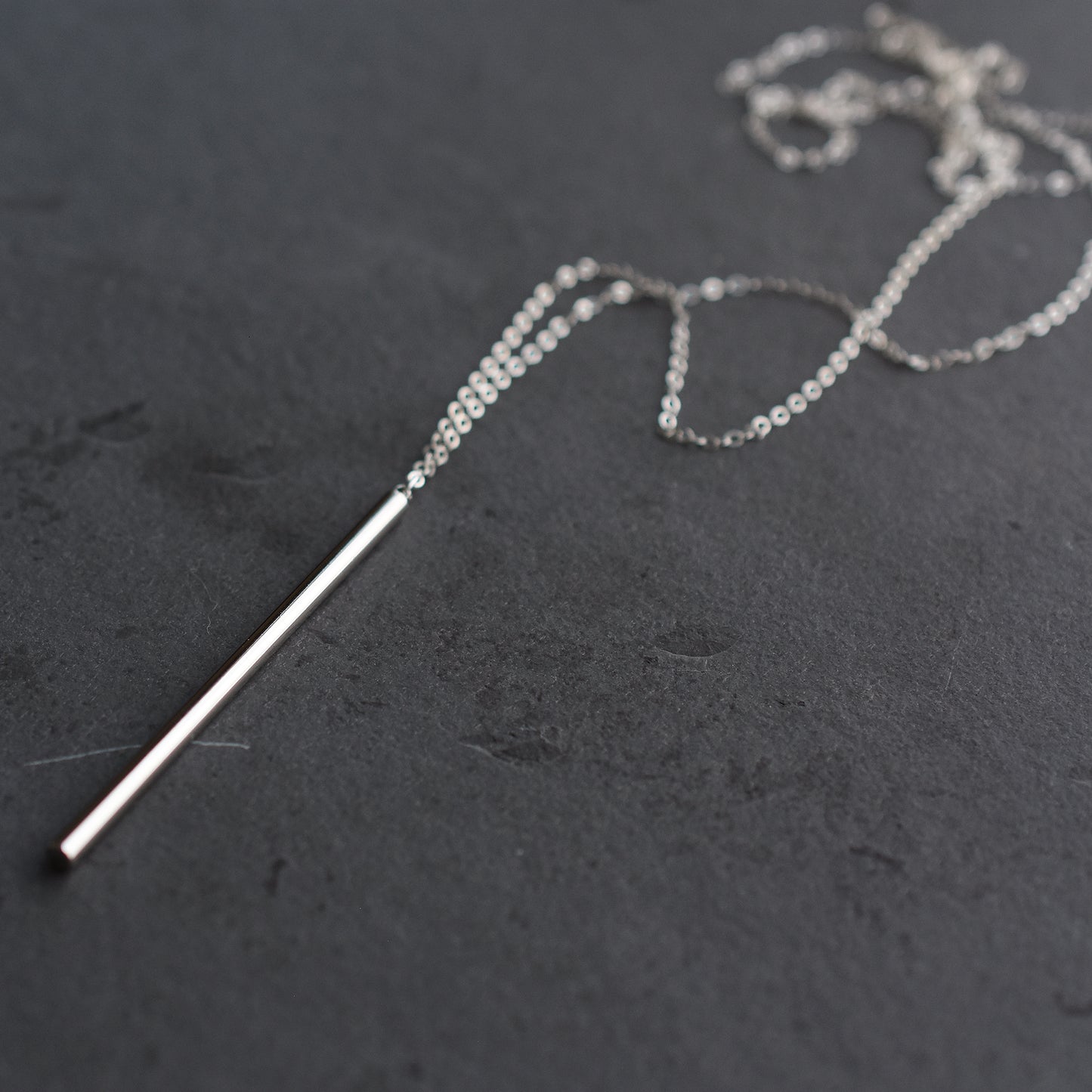 Long Silver Bar Pendant Necklace