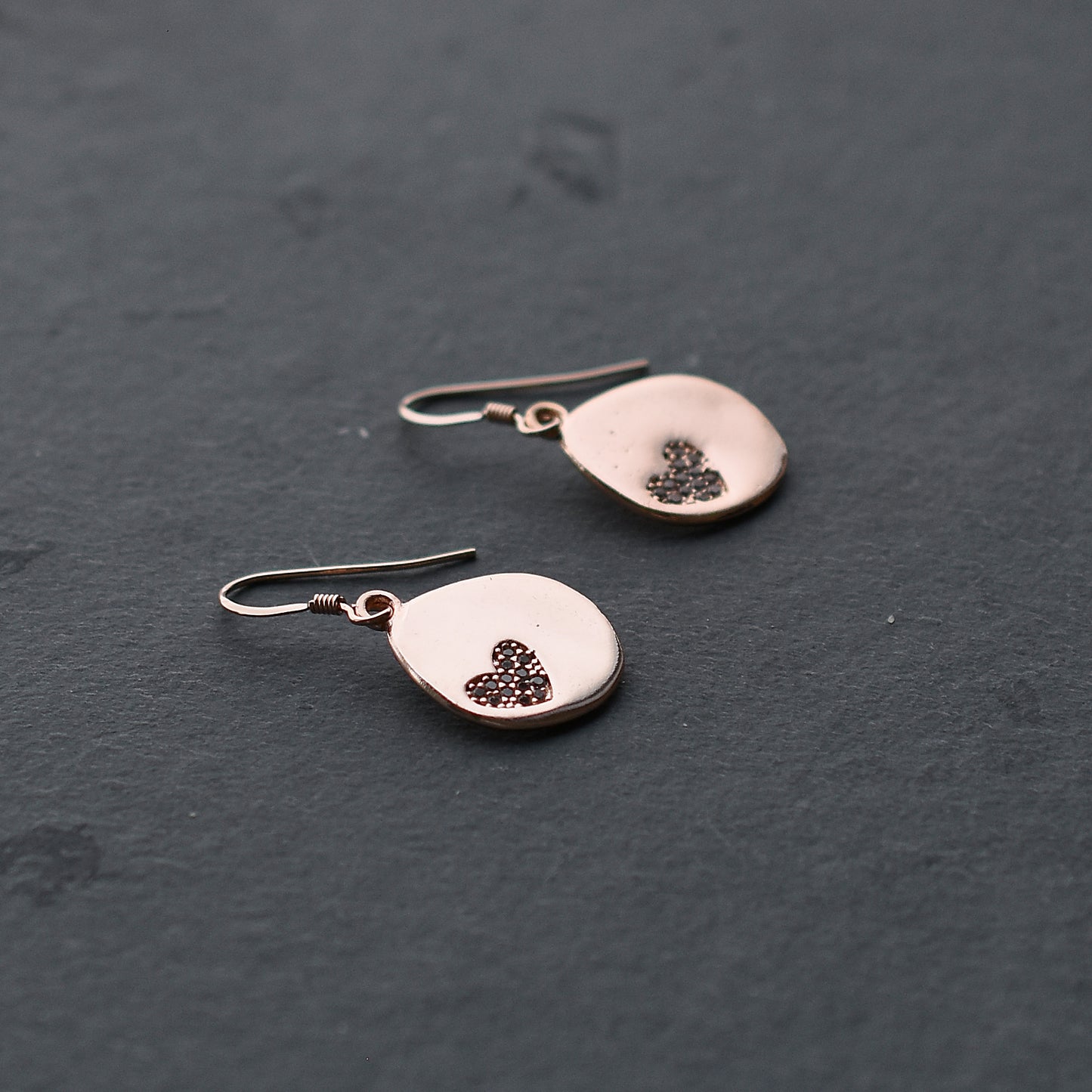 Rose Gold Heart Drop Earrings