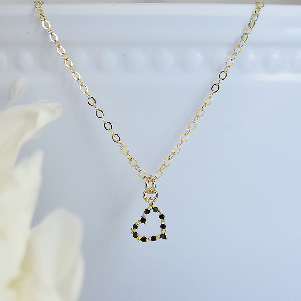 Tiny Gold and Black Heart Necklace